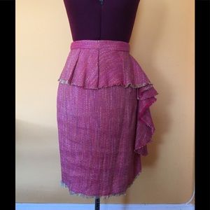 Pink Tweed pencil skirt with peplum waist